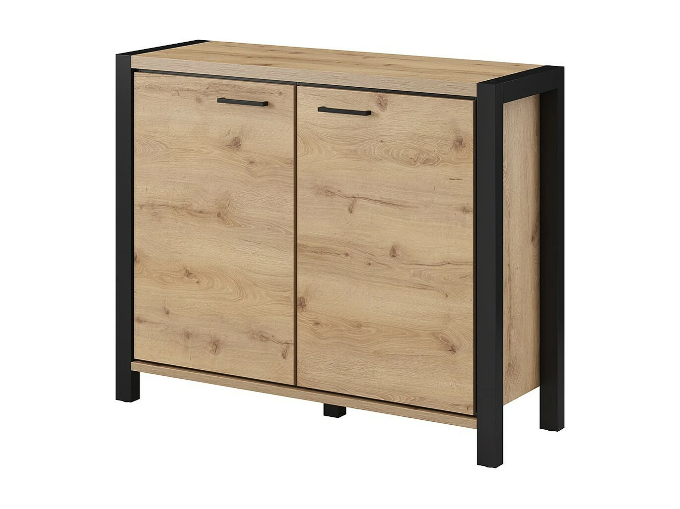 Buffet pequeno modelo 110cm coleção BOWIE com 2 portas nas cores carvalho e preto.