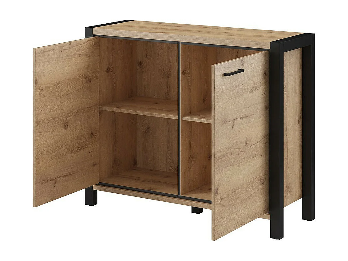 Buffet pequeno modelo 110cm coleção BOWIE com 2 portas nas cores carvalho e preto.