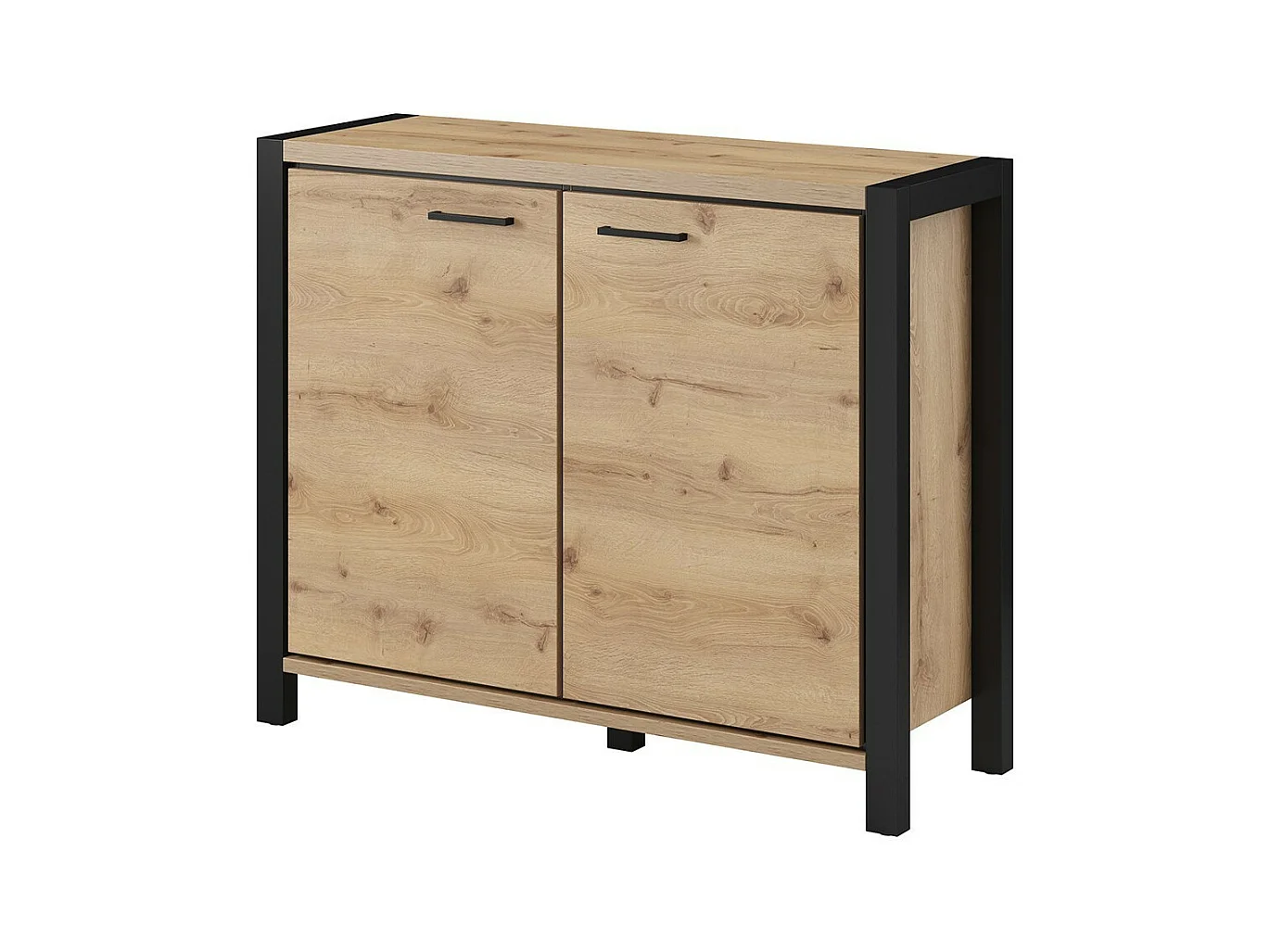 Buffet klein model 110cm collectie BOWIE met 2 deuren in eiken- en zwartkleur.