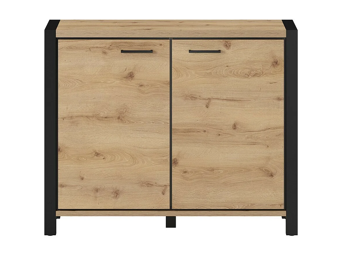 Buffet klein model 110cm collectie BOWIE met 2 deuren in eiken- en zwartkleur.