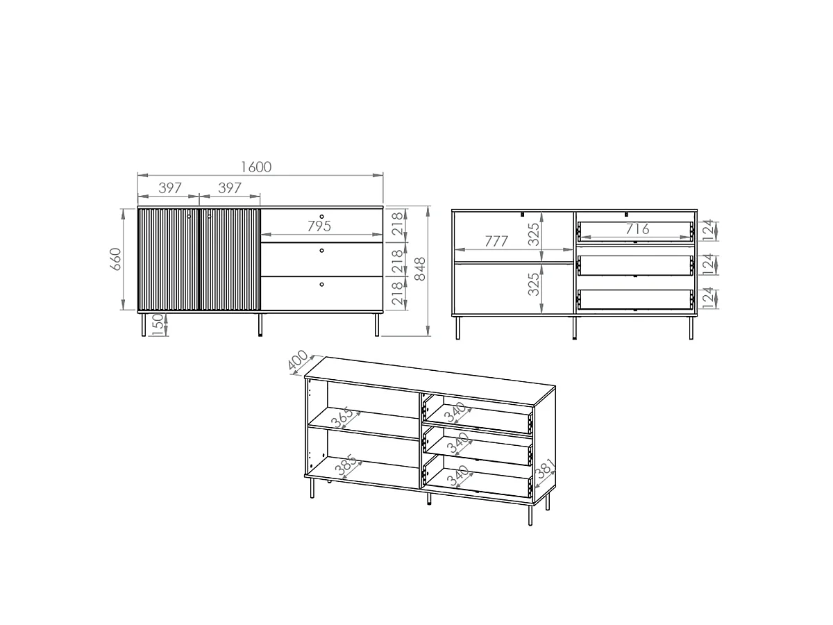 Nova Cashmere 2-door 3-drawer sideboard
