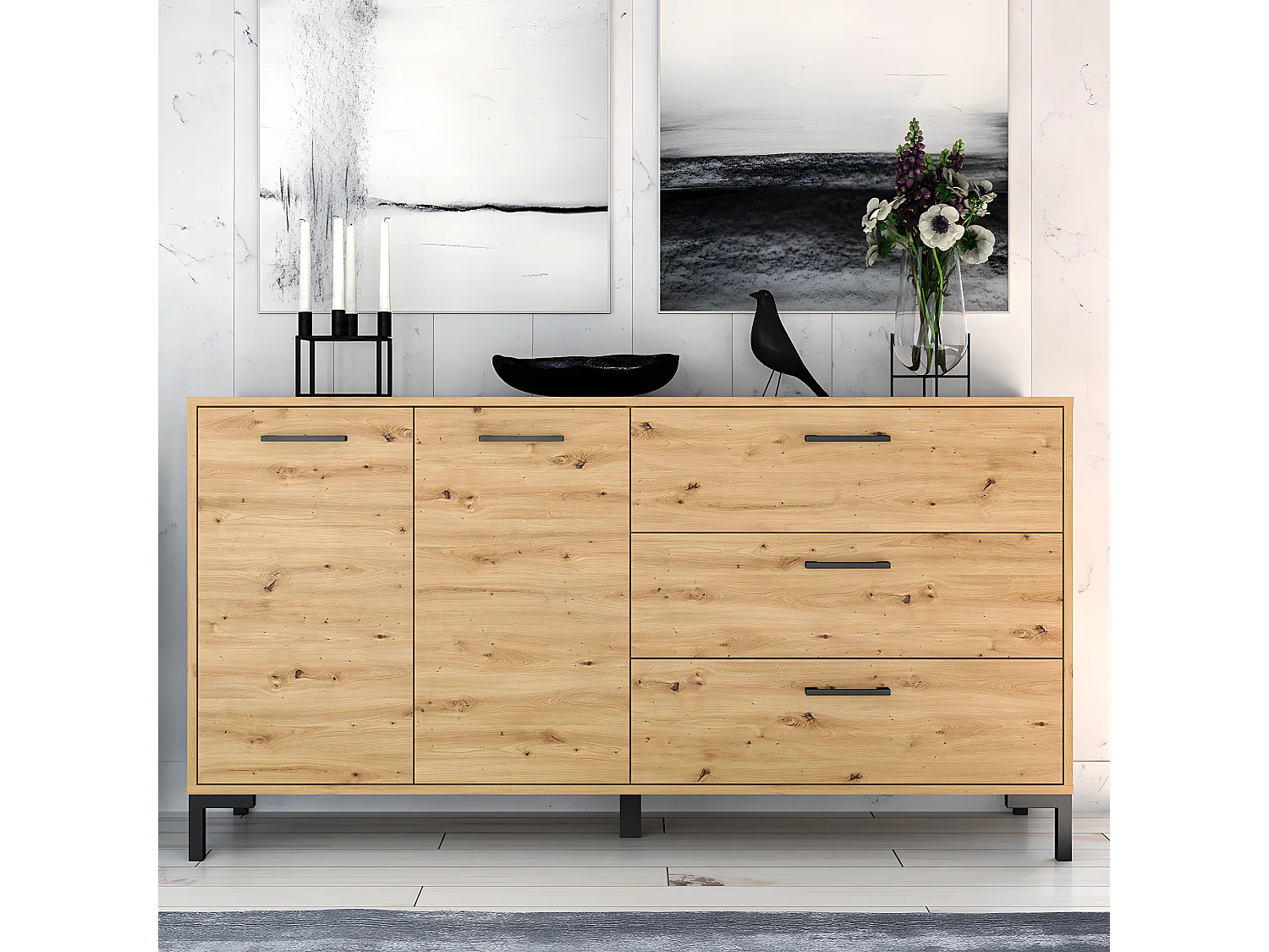 Buffet 2 portes 3 tiroirs 160 cm Liora Bois