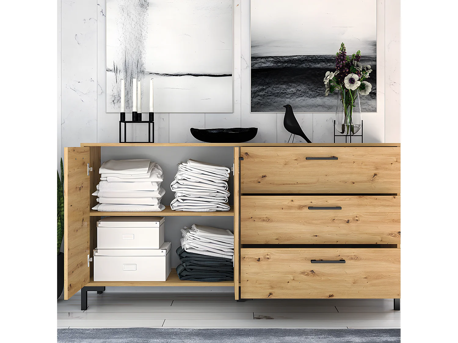 Buffet 2 portes 3 tiroirs 160 cm Liora Bois