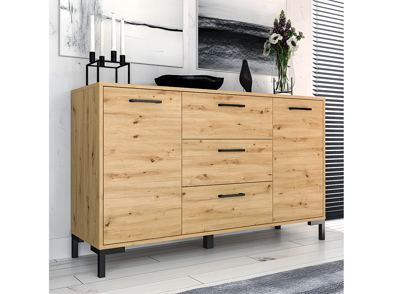 Buffet 2 portes 3 tiroirs 138 cm Liora Bois
