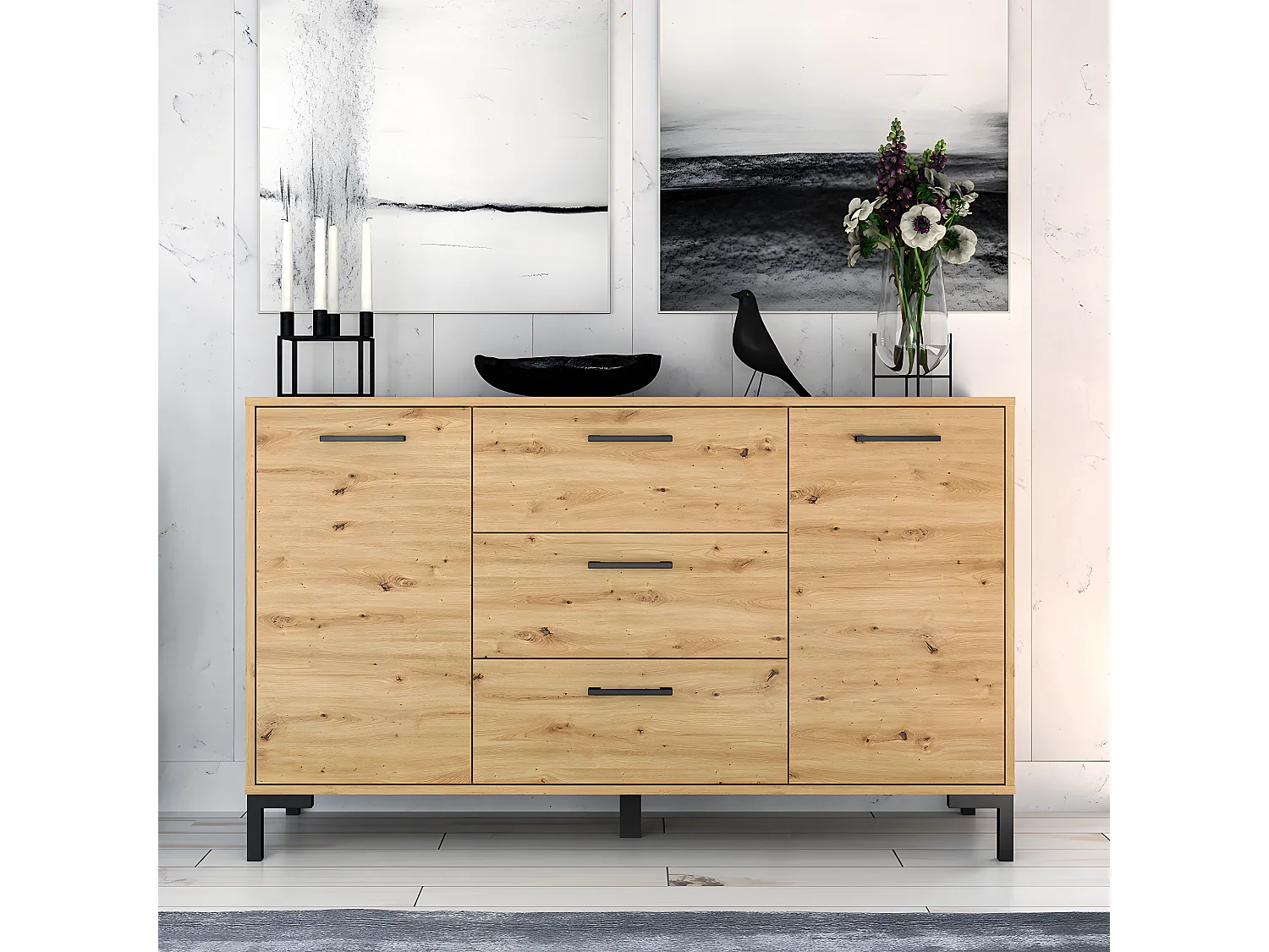 Buffet 2 portes 3 tiroirs 138 cm Liora Bois