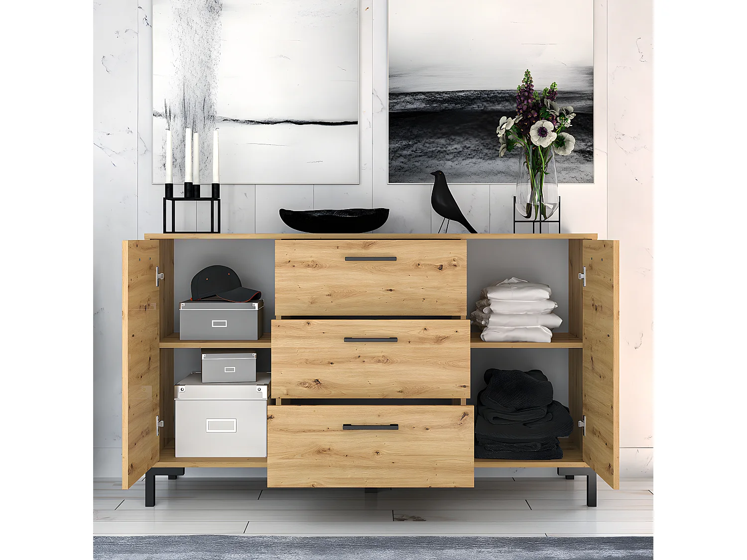 Buffet 2 portes 3 tiroirs 138 cm Liora Bois