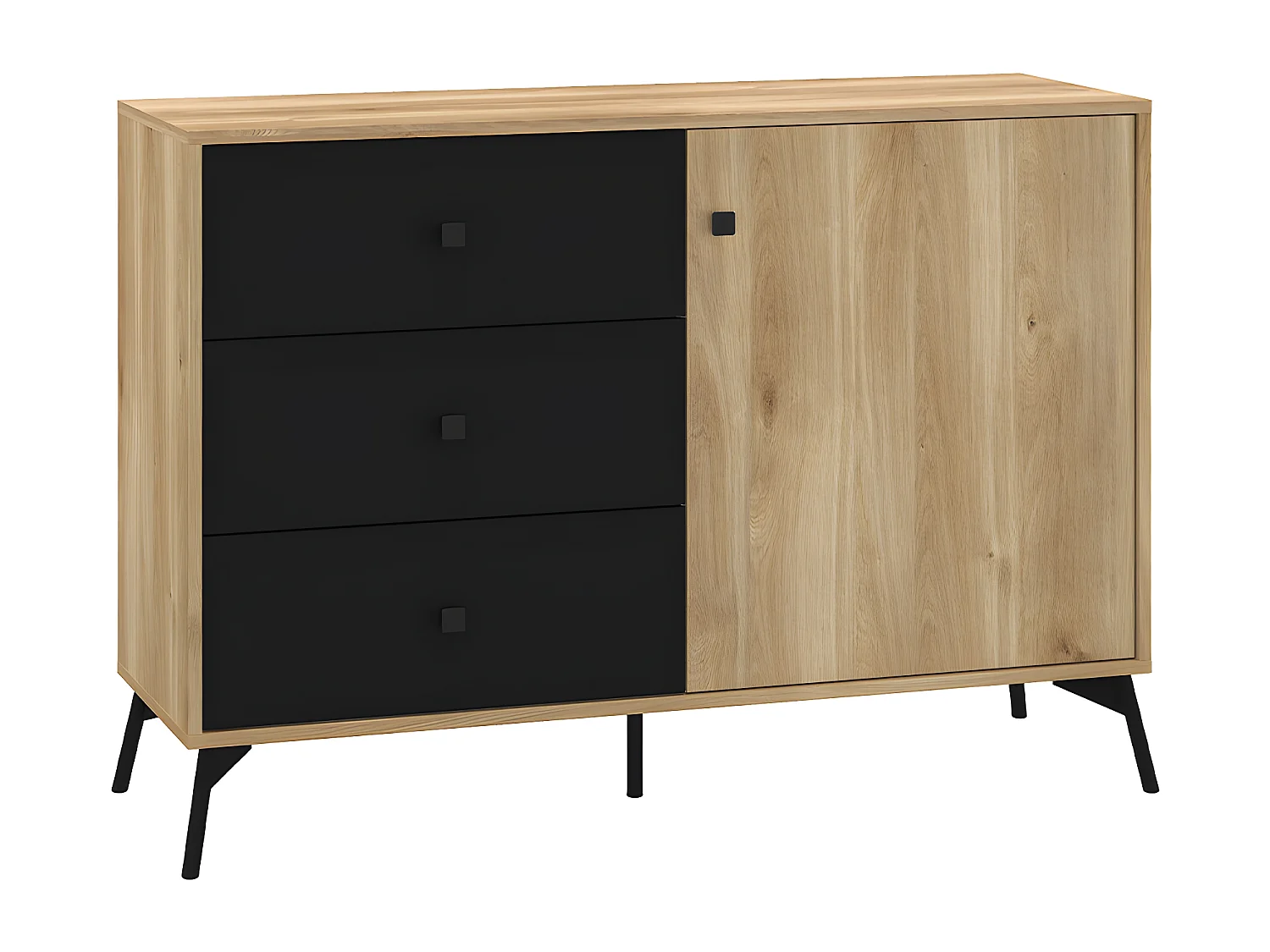 Buffet 1 porte 3 tiroirs Elara Bois et Noir
