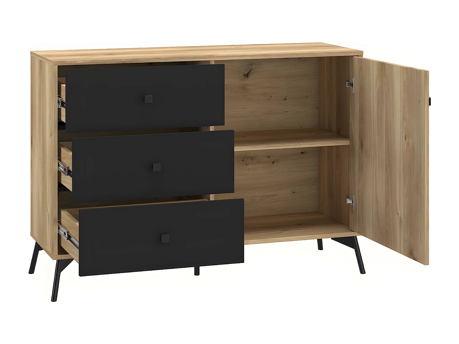 Buffet 1 porte 3 tiroirs Elara Bois et Noir