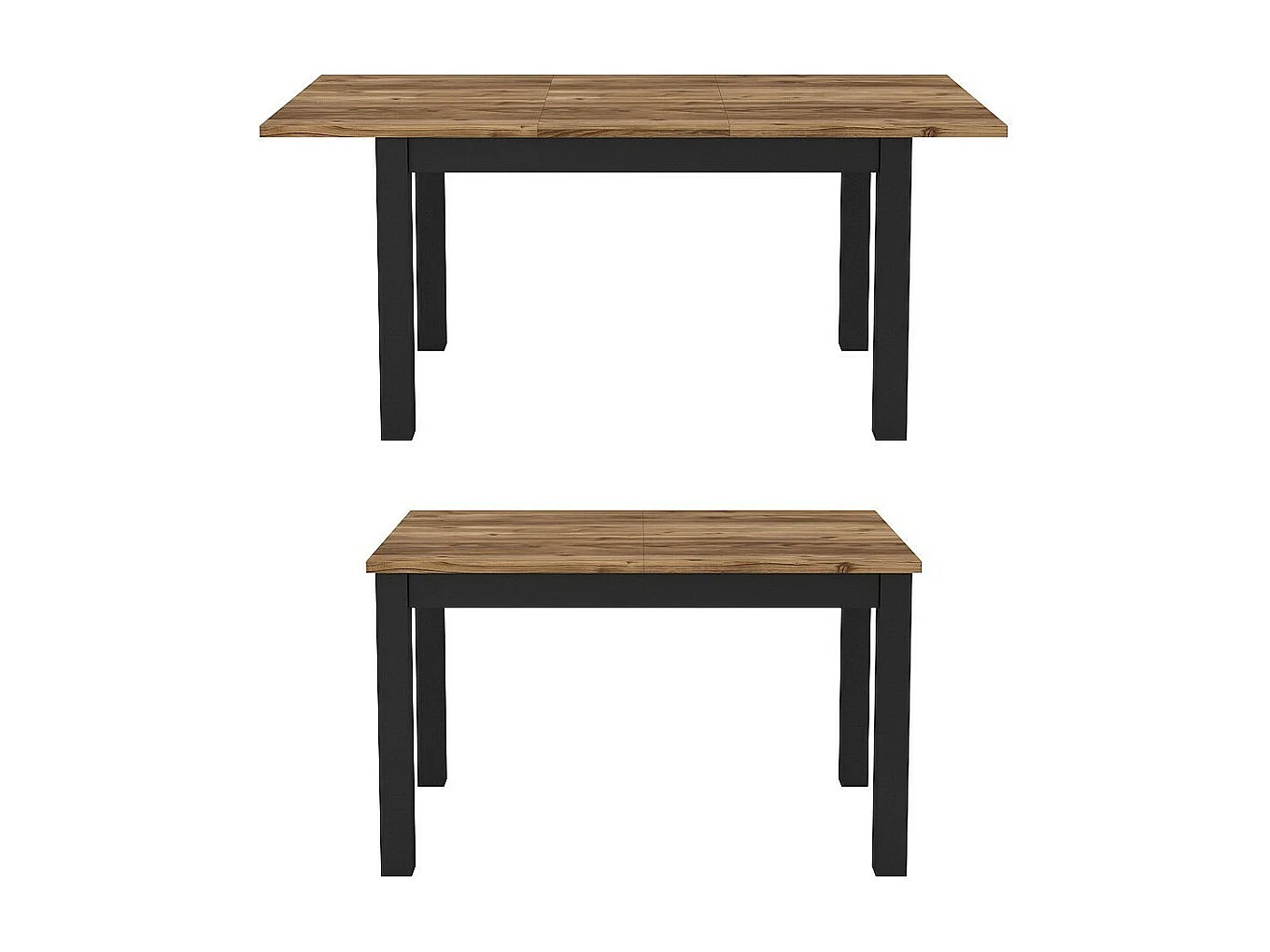 Table extensible 8 personnes pour salle à manger Collection DARWIN. Plateau effet épicéa. Pieds noirs