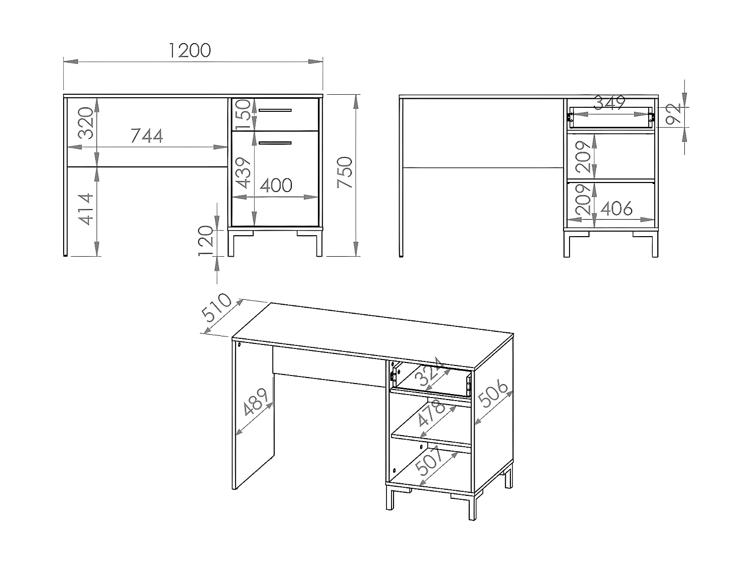 Bureau 1 porte 1 tiroir Liora Bois