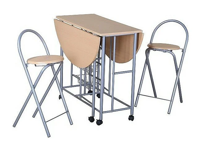 Ensemble pliable table ronde et 2 chaises. Collection BETA. Idéal pour les petits espaces.