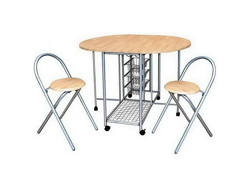 Inklapbare set met een ronde tafel en 2 stoelen. Collectie BETA. Ideaal voor kleine ruimtes.