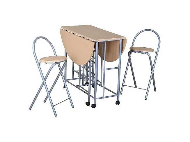 Inklapbare set met een ronde tafel en 2 stoelen. Collectie BETA. Ideaal voor kleine ruimtes.