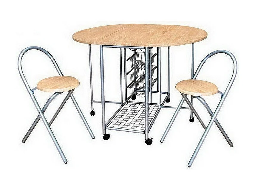 Set pieghevole con tavolo rotondo e 2 sedie. Collezione BETA. Ideale per piccoli spazi.