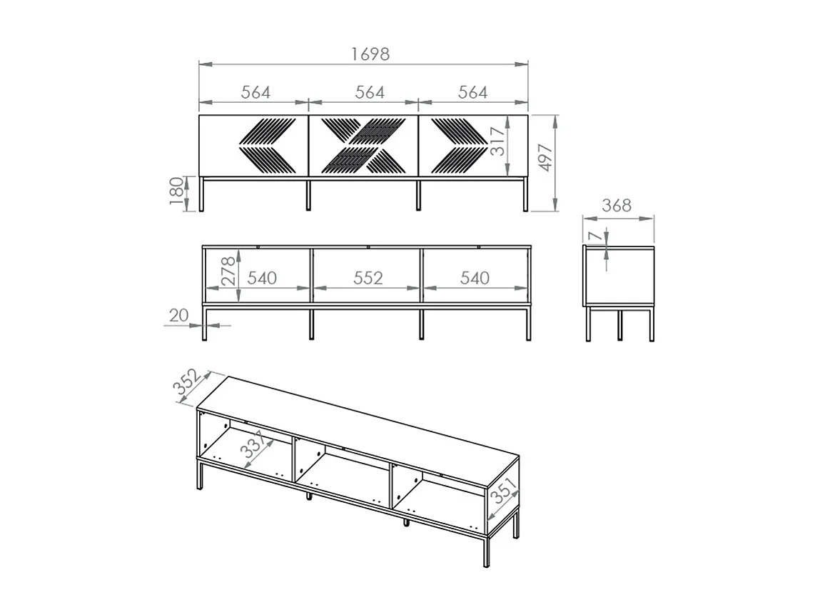 Aura Wit 3-deurs TV-wandmeubel 170 cm