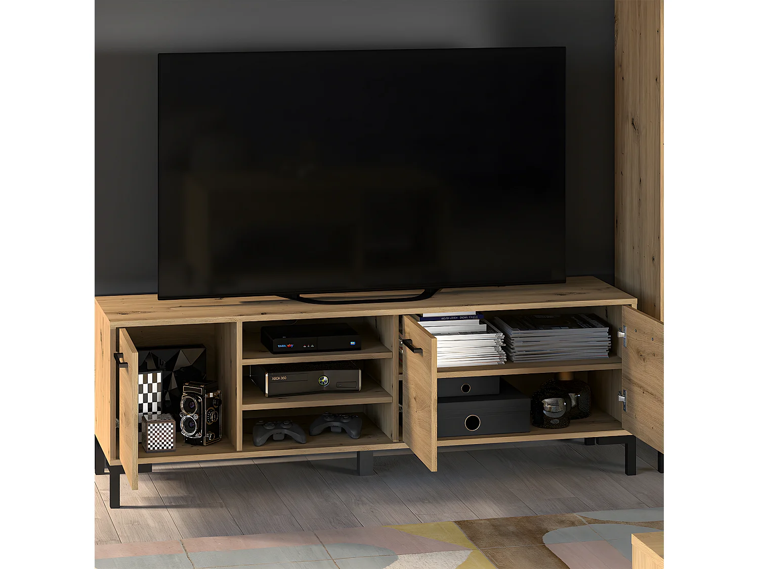 Mueble TV 3 puertas 155 cm Liora Madera