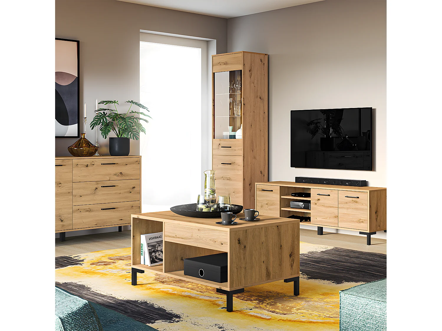 Meuble TV 3 portes 155 cm Liora Bois