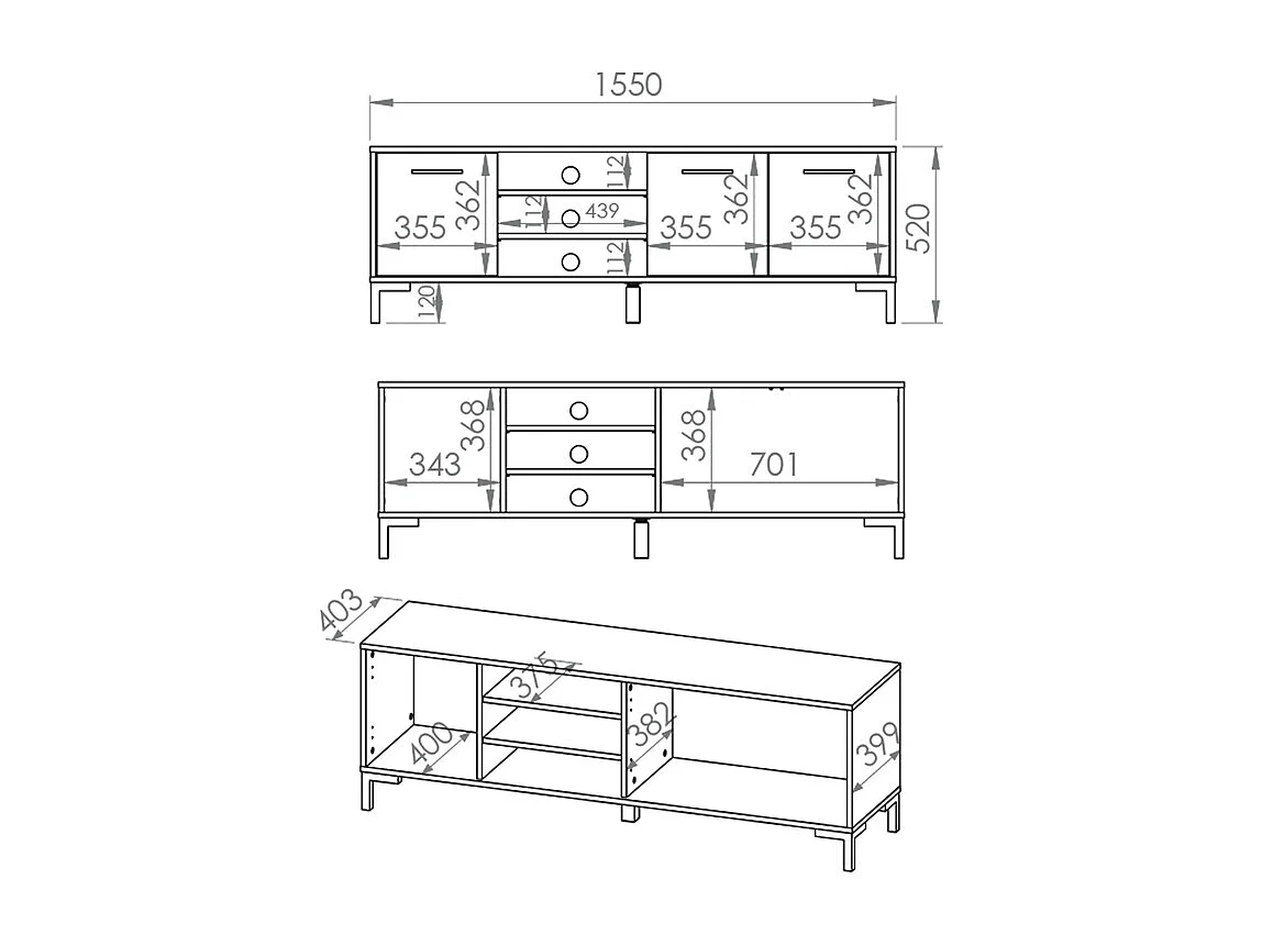 Mobile TV 3 ante Liora marrone 155cm