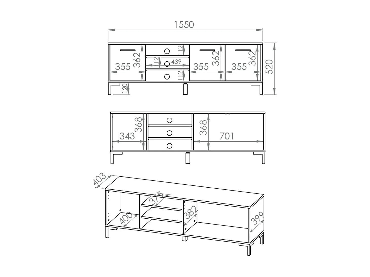 Liora Wood 3-dørs tv-bord 155 cm