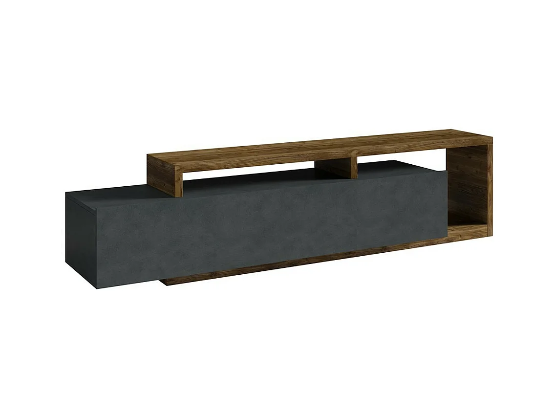 Meuble TV design 220cm collection BERGAME. Coloris gris et chêne foncé.