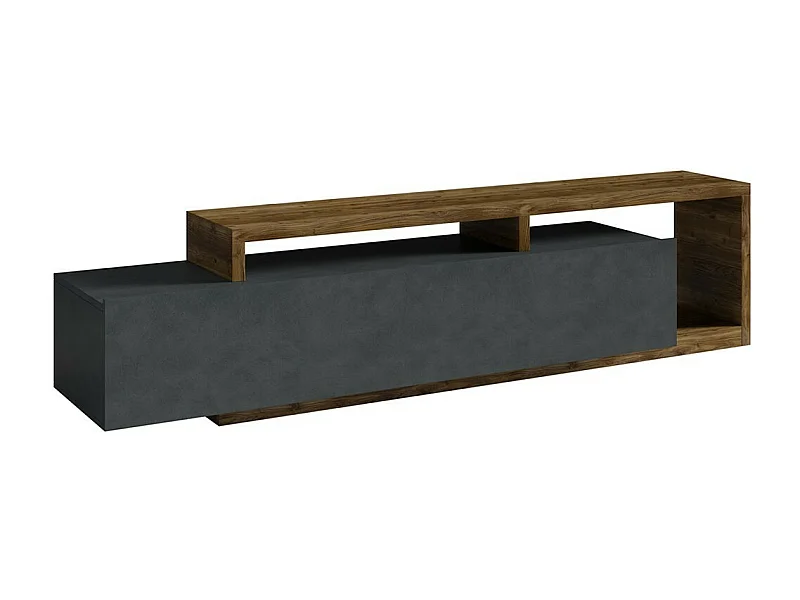 Meuble TV design 220cm collection BERGAME. Coloris gris et chêne foncé.