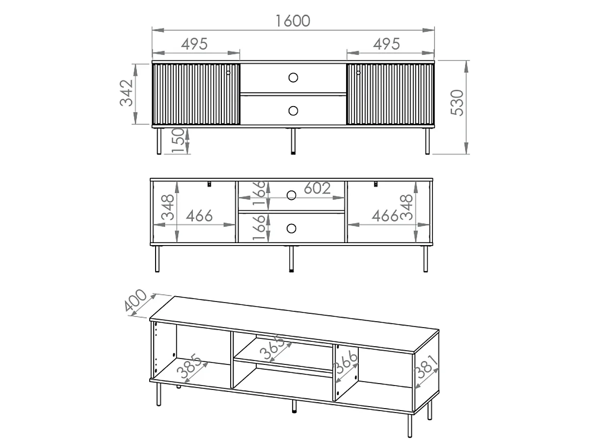 2-türiges TV-Möbel 160 cm Nova Kaschmir