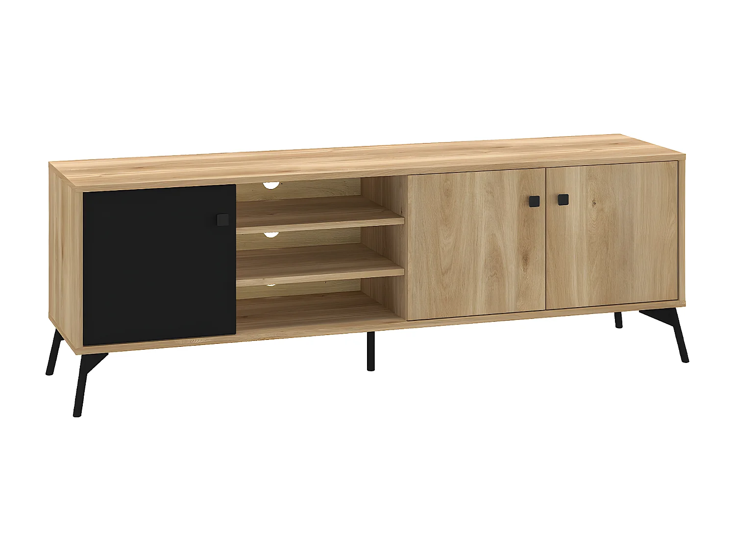 Meuble TV 3 portes 160 cm Elara Bois et Noir