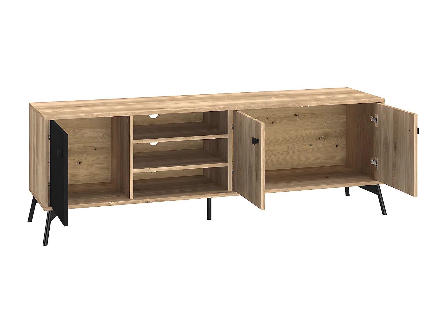 Meuble TV 3 portes 160 cm Elara Bois et Noir