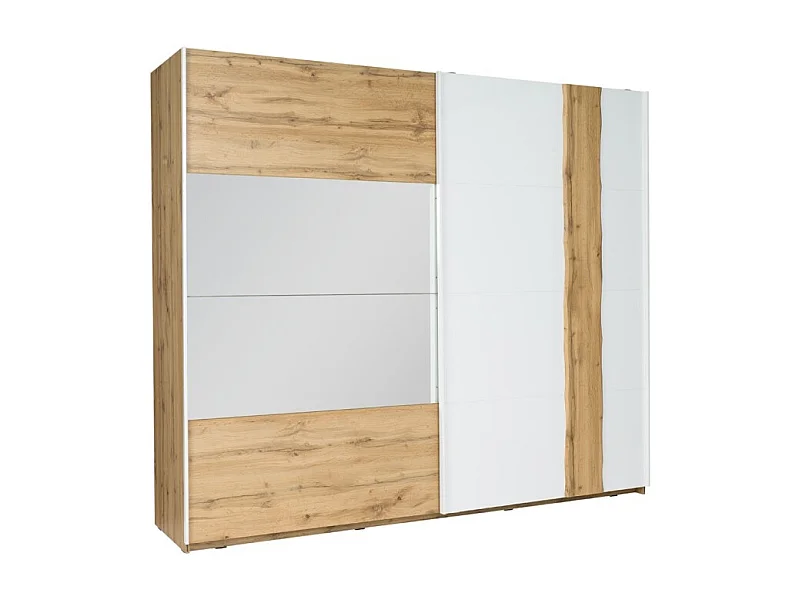 Armario 250 cm WOOD 2 puertas correderas con espejo color roble y blanco