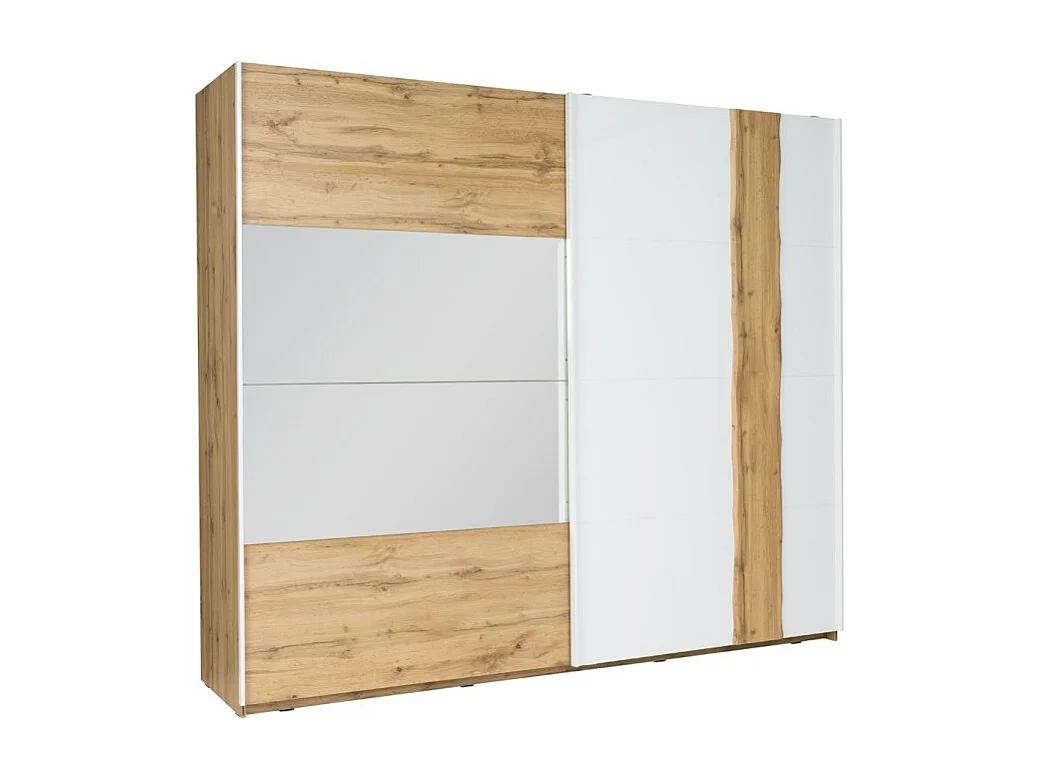 Armário, guarda-roupa 250cm coleção WOOD. Duas portas de correr. Cores carvalho e branco brilhante.