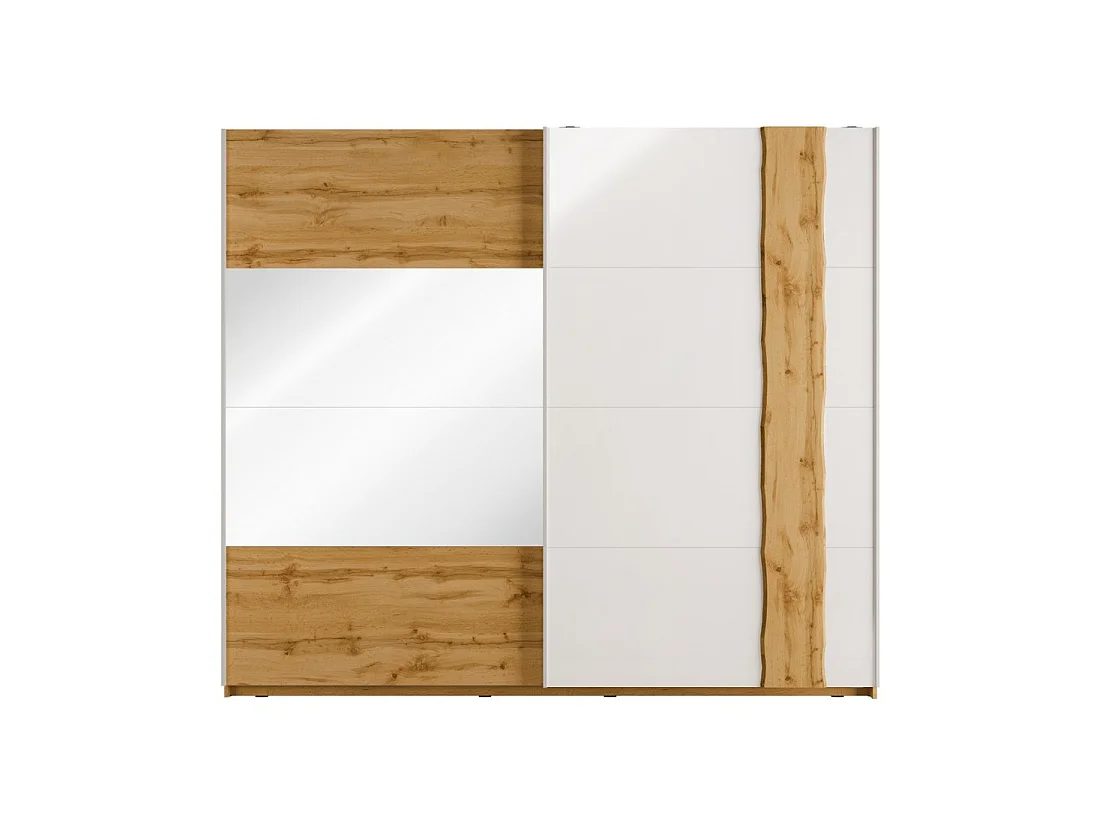 Kast WOOD 250 cm - 2 schuifdeuren met spiegel - Eik en wit