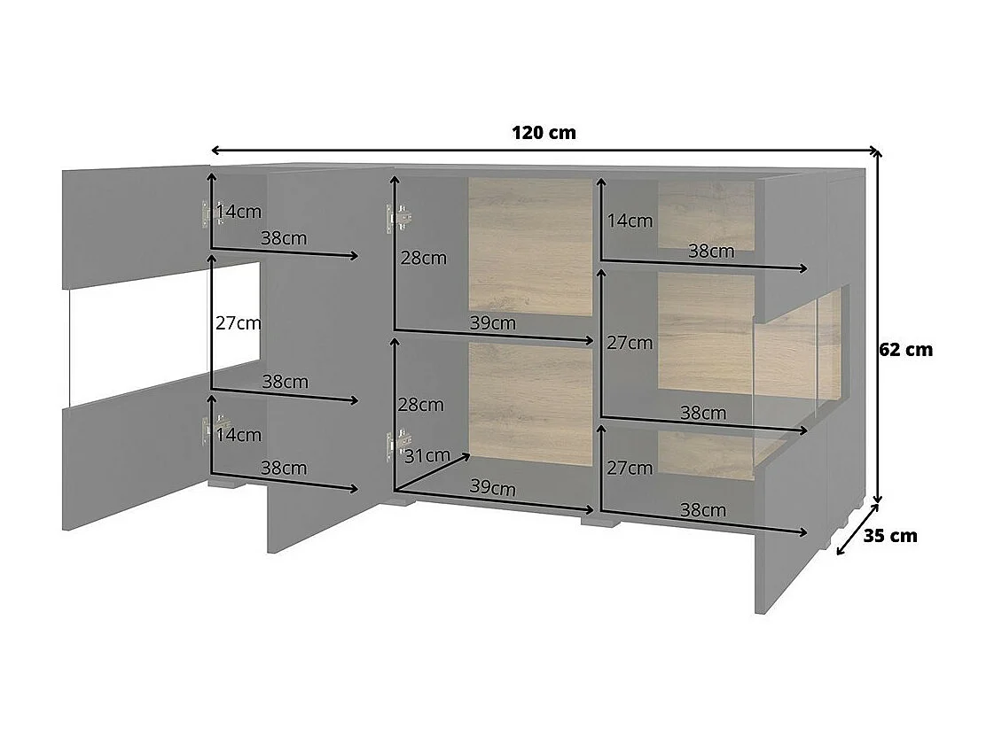 Ensemble design de 4 meubles de salon collection EVA. Couleur noir et chêne.