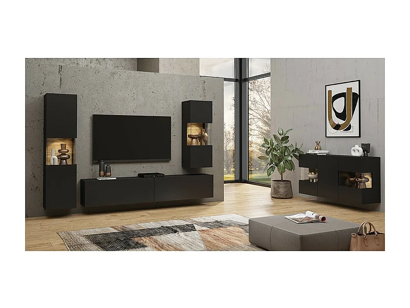 Set van 4 meubels voor de woonkamer uit de EVA-collectie. Kleur zwart en eiken.