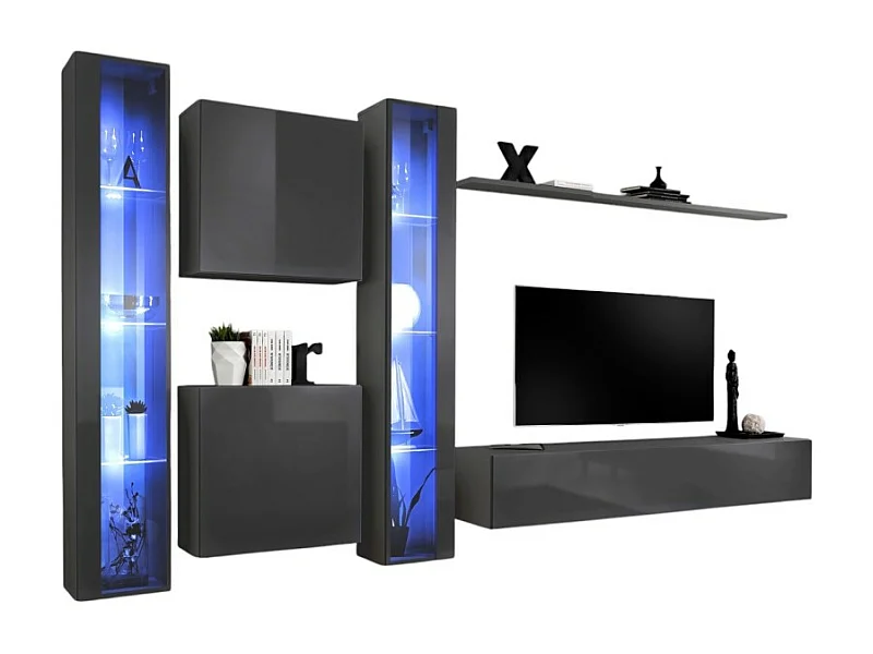 Ensemble de meubles mural design pour salon. collection SWITCH XVI, coloris gris brillant.