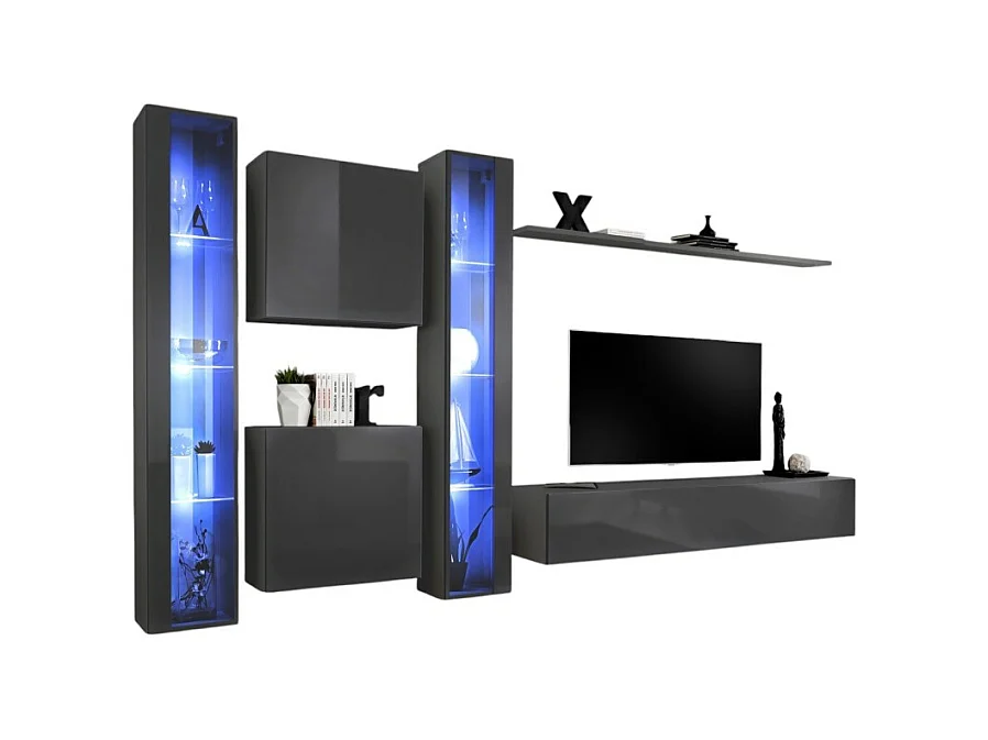 Ensemble de meubles mural design pour salon. collection SWITCH XVI, coloris gris brillant.