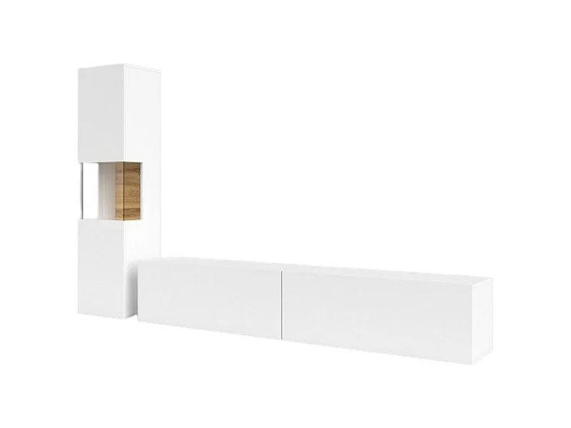 Vitrinekast en tv-meubel set collectie EVA. Kleur wit en eiken.