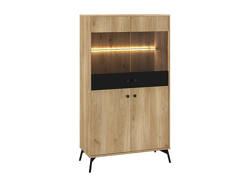 Vaisselier 4 portes LED Elara Bois et Noir