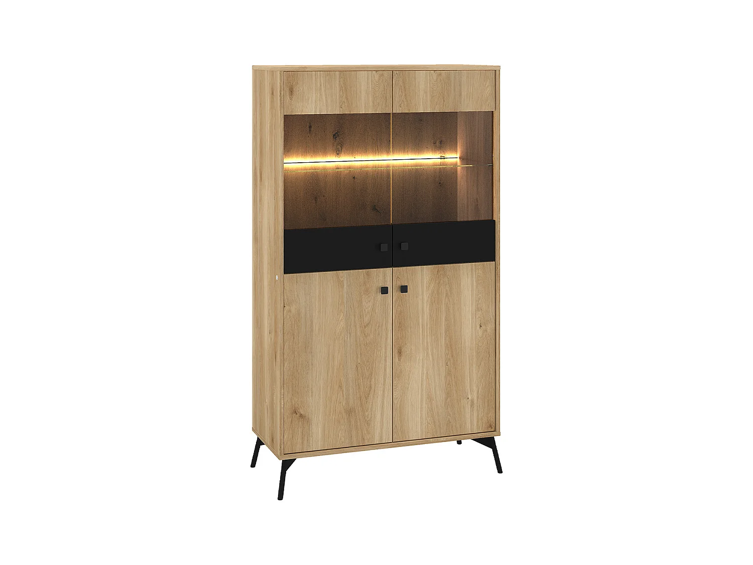 Vaisselier 4 portes LED Elara Bois et Noir