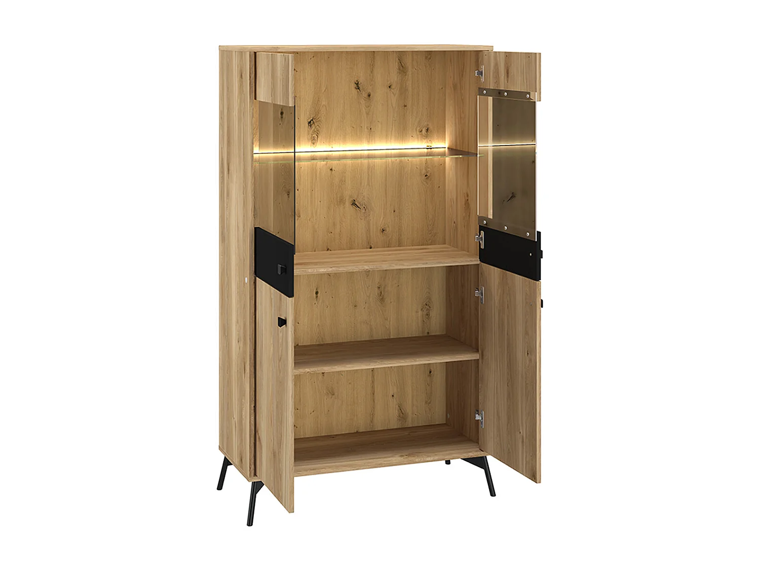 Vaisselier 4 portes LED Elara Bois et Noir