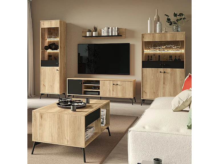 Vaisselier 4 portes LED Elara Bois et Noir