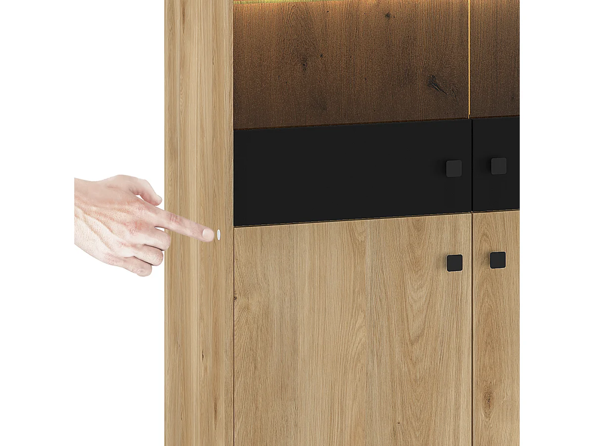 Elara Hout en Zwart 4-deurs LED servieskast