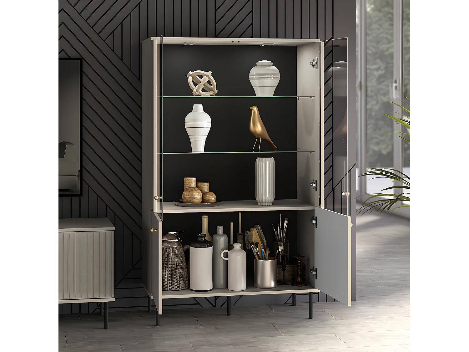 Armário de porcelana 4 portas Nova bege 151cm