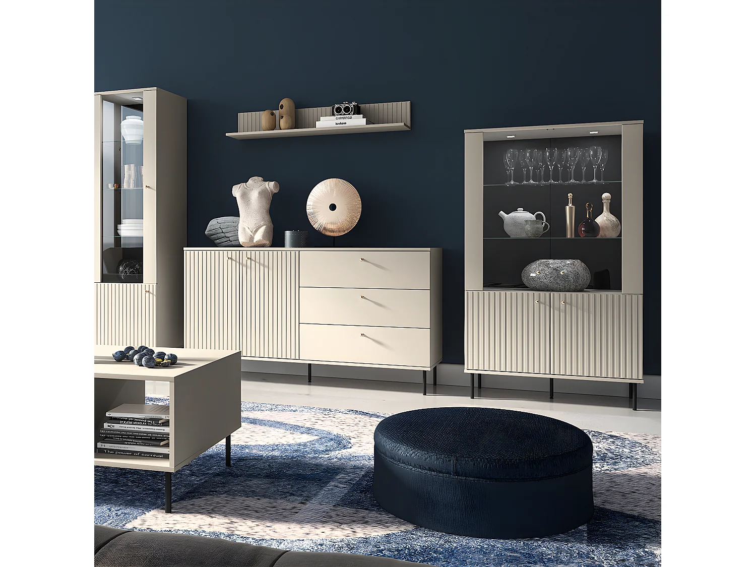 Armário de porcelana 4 portas Nova bege 151cm