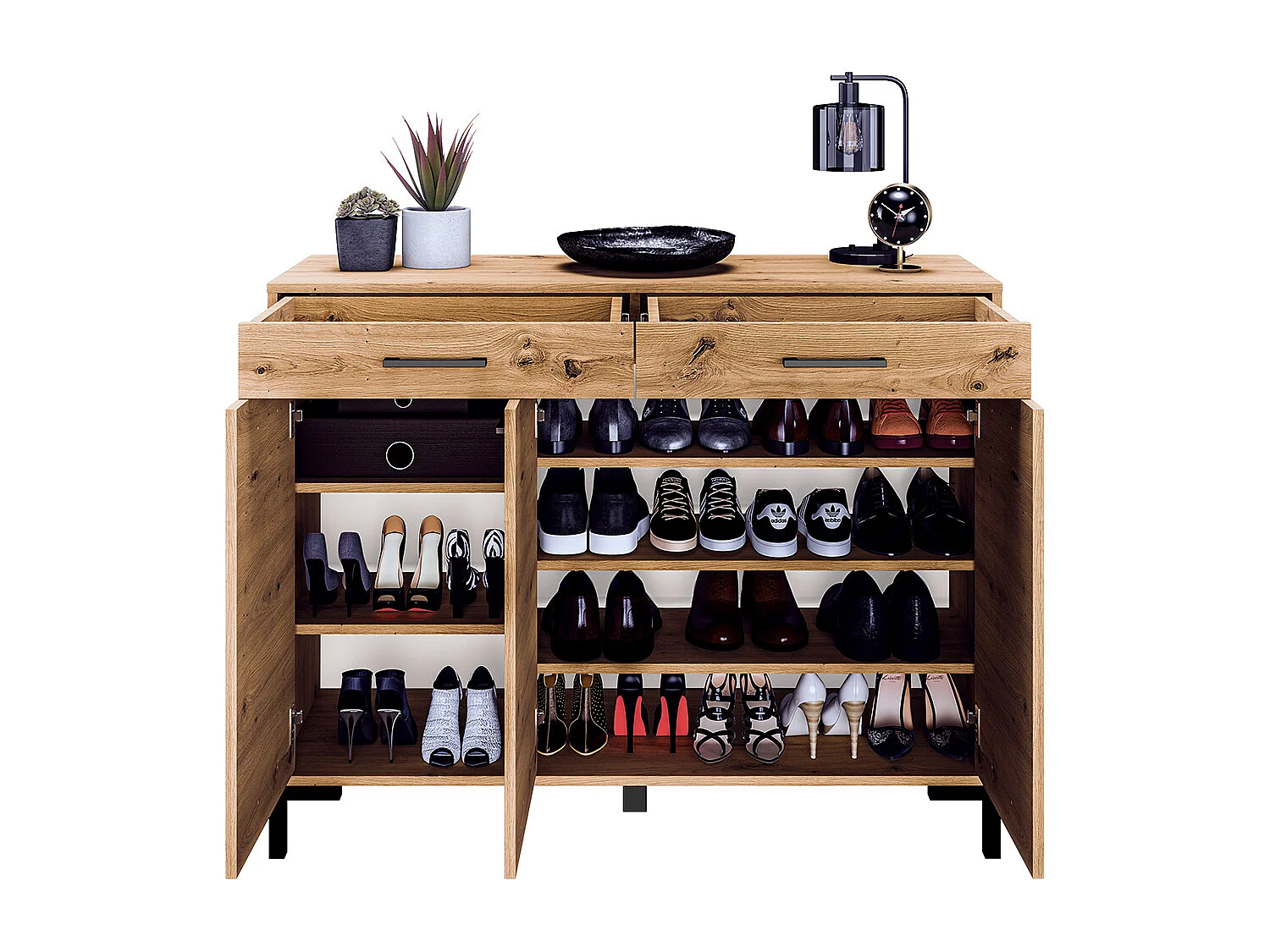 Meuble à chaussure 3 portes 2 tiroirs Liora Bois