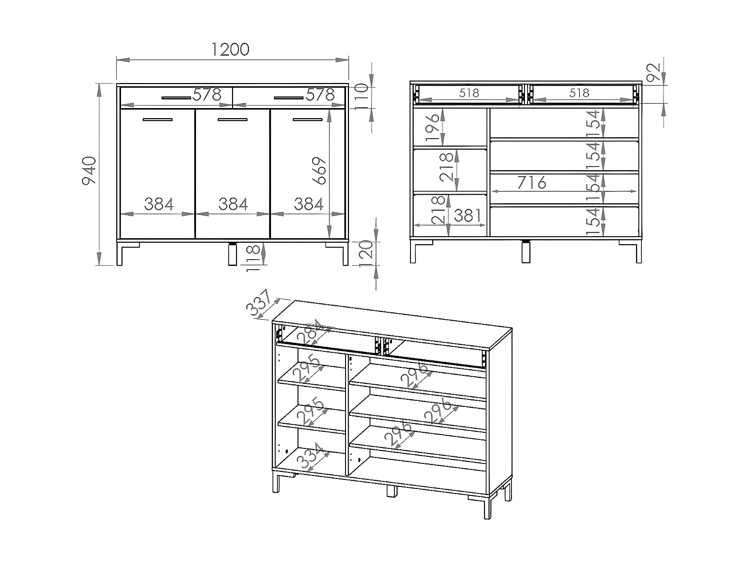 Meuble à chaussure 3 portes 2 tiroirs Liora Bois