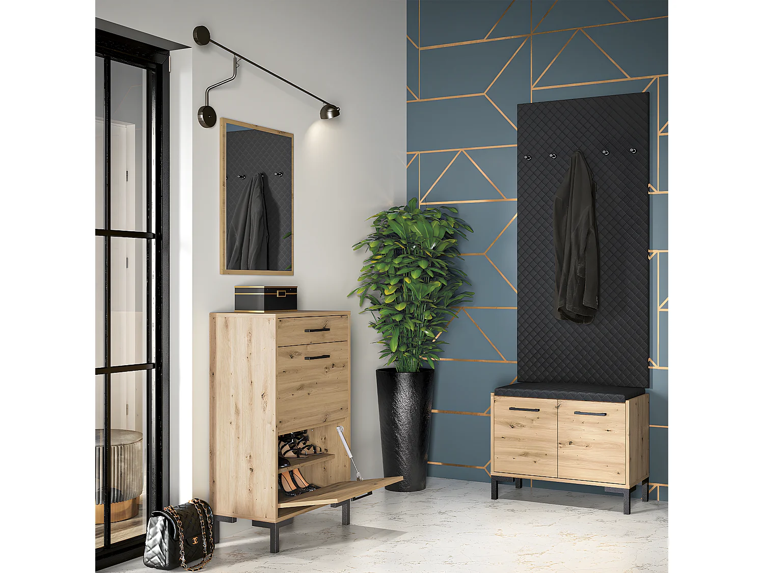 Banc meuble à chaussures 2 portes Liora Bois