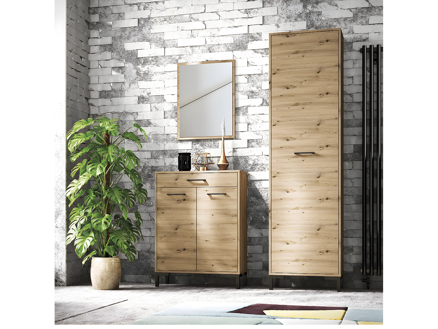 Meuble à chaussures 2 portes 1 tiroir Liora Bois