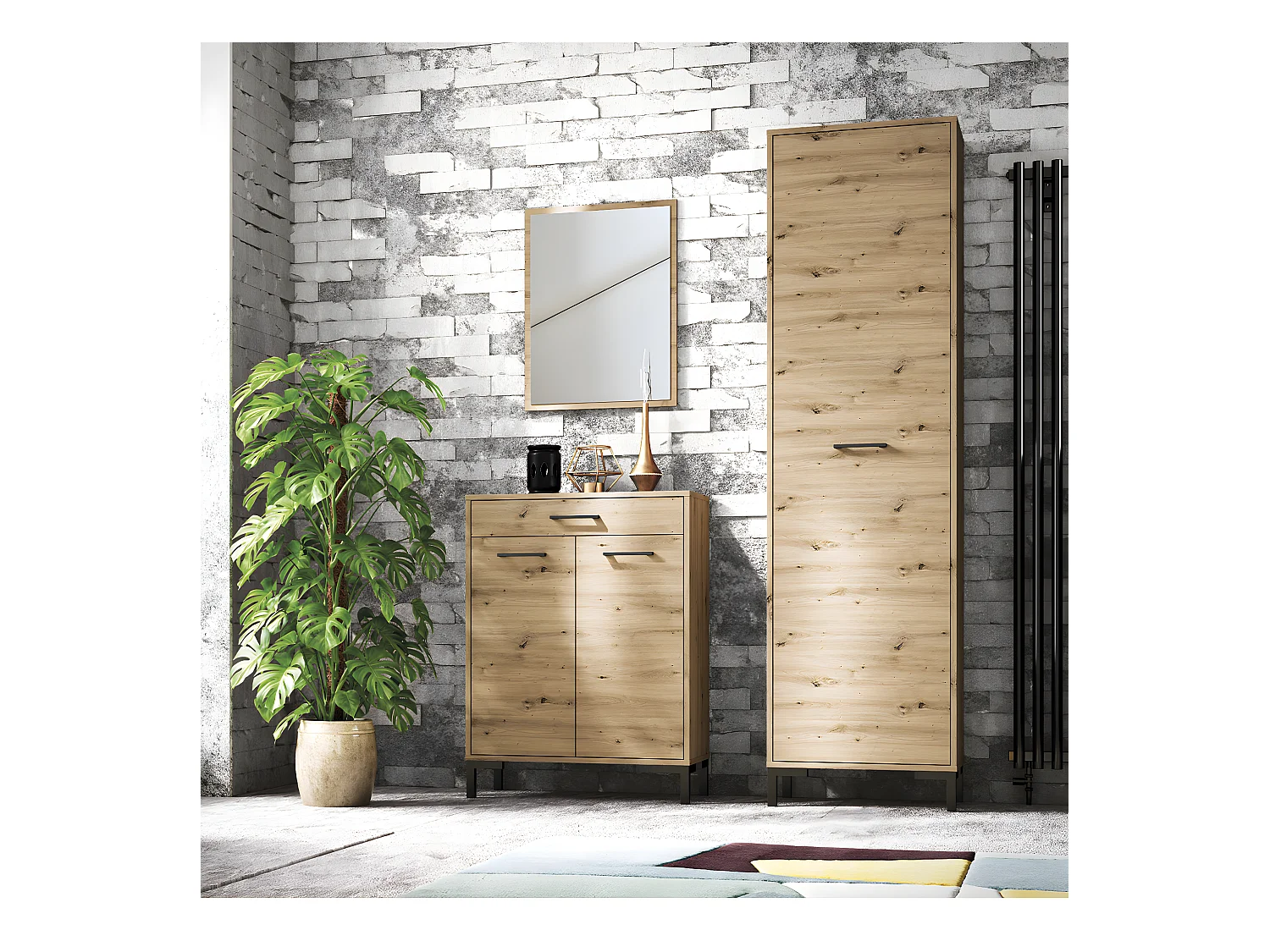 Meuble à chaussures 2 portes 1 tiroir Liora Bois