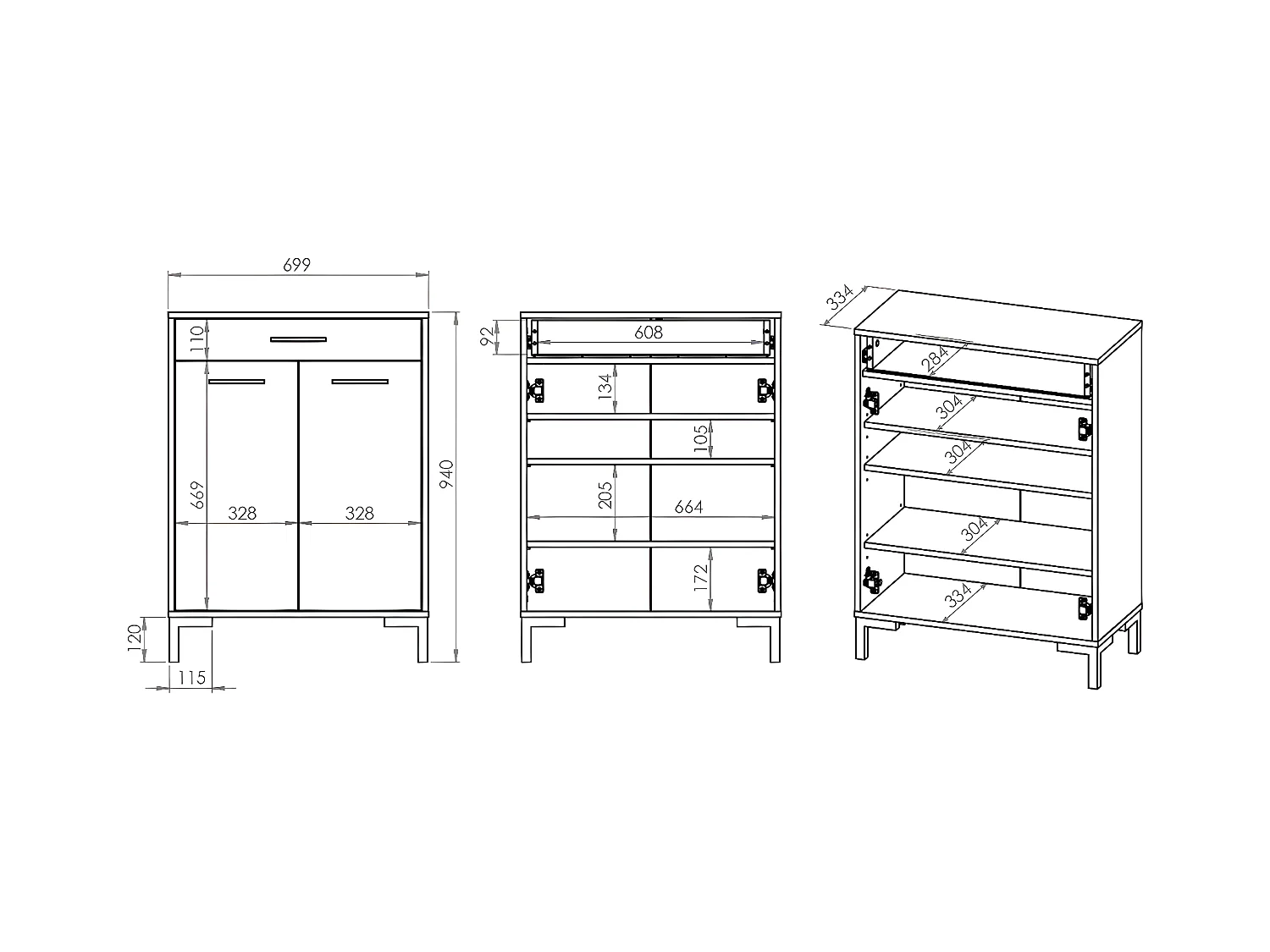 Meuble à chaussures 2 portes 1 tiroir Liora Bois