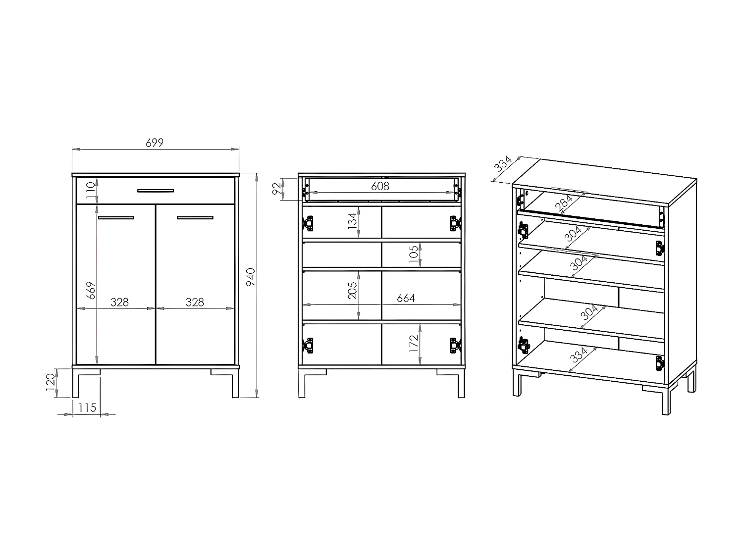 Meuble à chaussures 2 portes 1 tiroir Liora Bois
